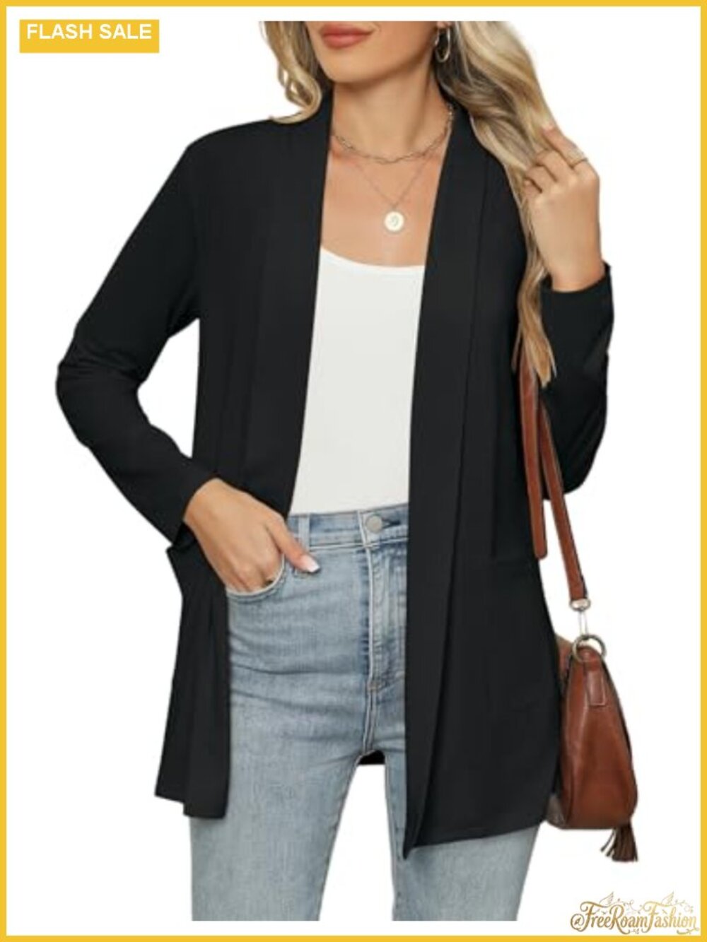 Micoson Lightweight Open Front Cardigan Long Sleeve Pockets L
